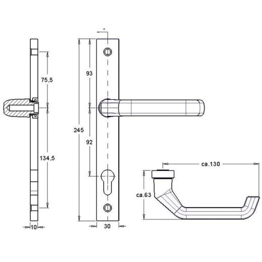 Profiltürgarnitur 2312/9203 Alu.F1 PZ TS 68-77mm EDI Profiltürgarnitur 2312/9203 Alu.F1 PZ TS 68-77mm EDI