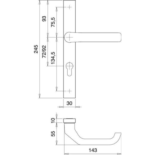 Profiltürgarnitur 2312/9203 Alu.F1 PZ TS 68-77mm EDI Profiltürgarnitur 2312/9203 Alu.F1 PZ TS 68-77mm EDI