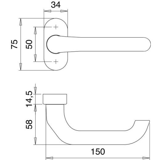 Profiltürdrückerlochteil 1300/2033 Alu.F12 ov.8mm gekr.EDI