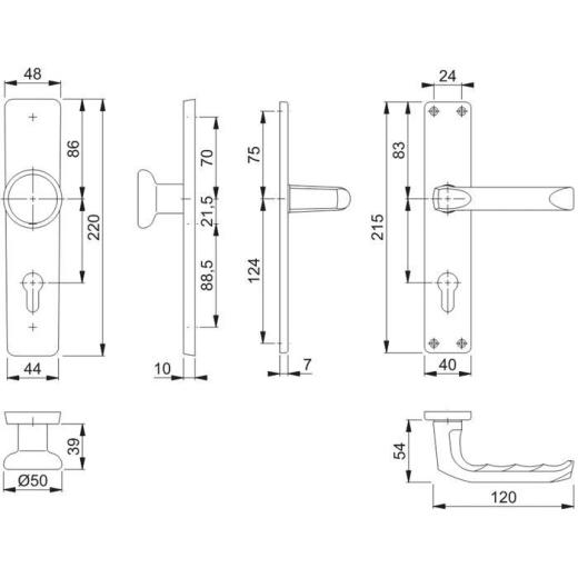 Hoppe Langschildgarnitur London Aluminium (F4/bronzefarbig) PZ
