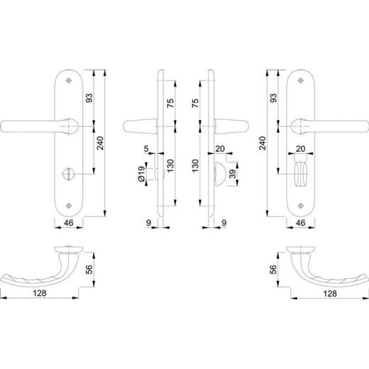 Hoppe Langschildgarnitur Tôkyô Aluminium (F1) WC