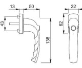 Fenstergriff NY 0810SV/U10 Alu.F8707/dunkelbraun 32mm selbstsperrend HOPPE