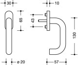 Fenstergriff 111FG.1 30mm Ku.99 reinweiß 30mm Stand.HEWI