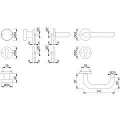 Rosettengrt.Paris E58/42KV/42KVS/138Z VA F69 U-Form PZ DIN L/R fl.D/K HOPPE