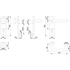 Kurzschildgarnitur Paris E58/353KH/138 VA F69 PZ rd Wechselgrt.HOPPE