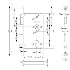 Panik-Einsteckschloss 1201 Fkt.E rd 20/55/72/9mm DIN L VA BKS