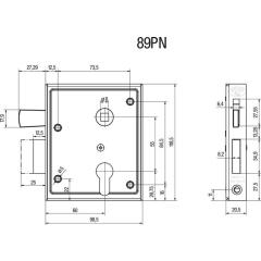 Universal-Kastenschloss DIN L/R PZ hebende F 60mm BEVER