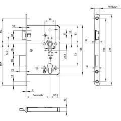Feuerschutztürschloss B-1206 24/65/72/9mm DIN L 24mm rd VA BKS