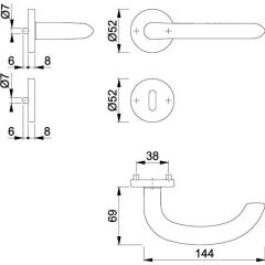 Rosettengrt.Mar.E1138Z/42KV/42KVS VA F69 U-Form OB DIN L/R D/D HOPPE