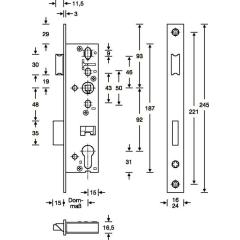 RR-Einsteckschl.PZW 24/30/92/8mm DIN L/R STA ma chroma.Riegelausschl.15mm 245mm