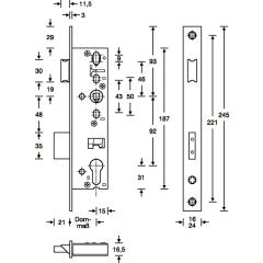 SSF - Einsteck-Rohrrahmenschloss 24/40 mm, PZW Ausführung, Stulp käntig, DIN links/rechts